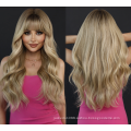 Long Wavy Wigs with Bangs Ombre Dark Blonde